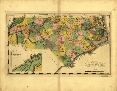 North Carolina, hand-colored map with Western Parts inset
