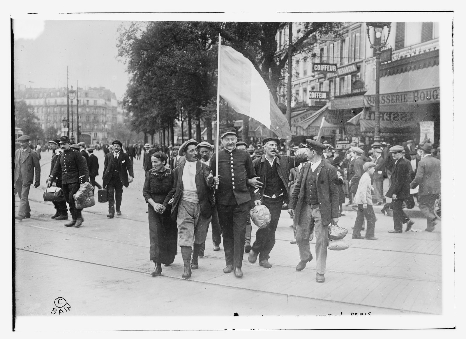 French Reservists going to R.R. station in Paris, n/a — historic photograph
