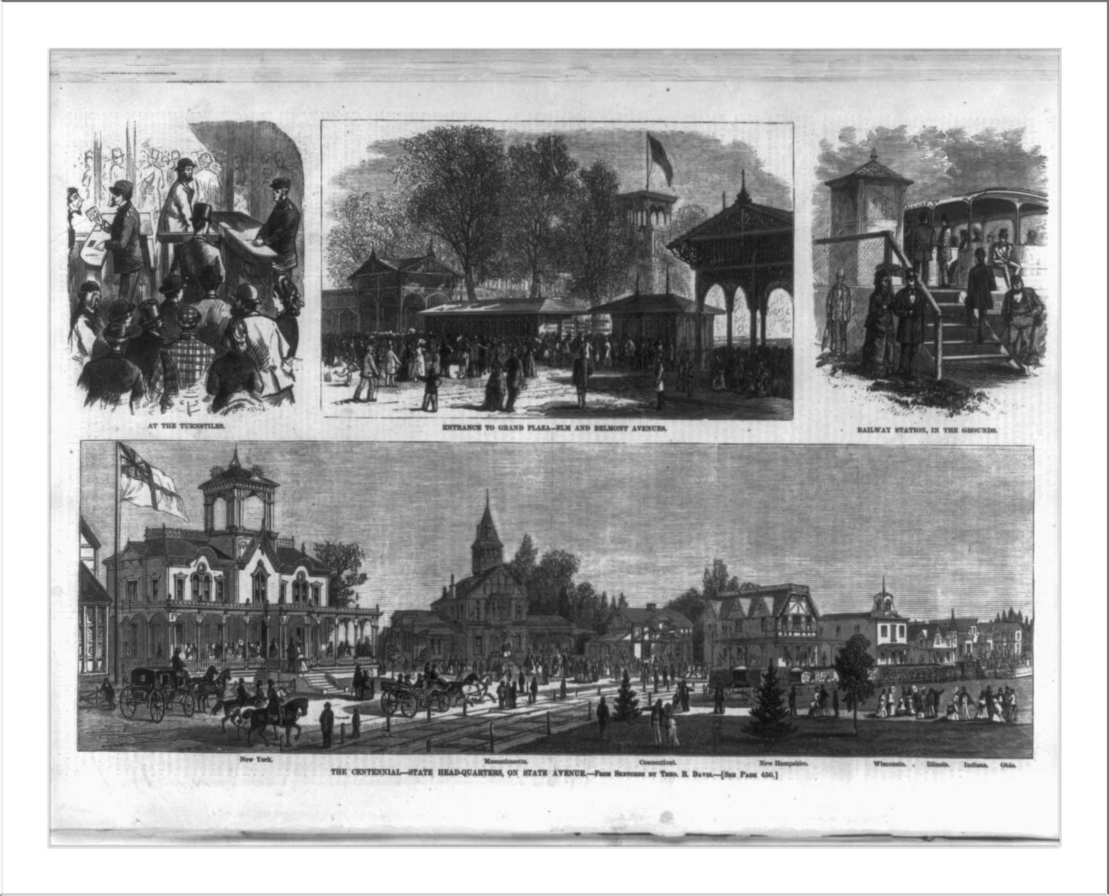 The Centennial - State HQ on State Ave., 1876 — antique engraving