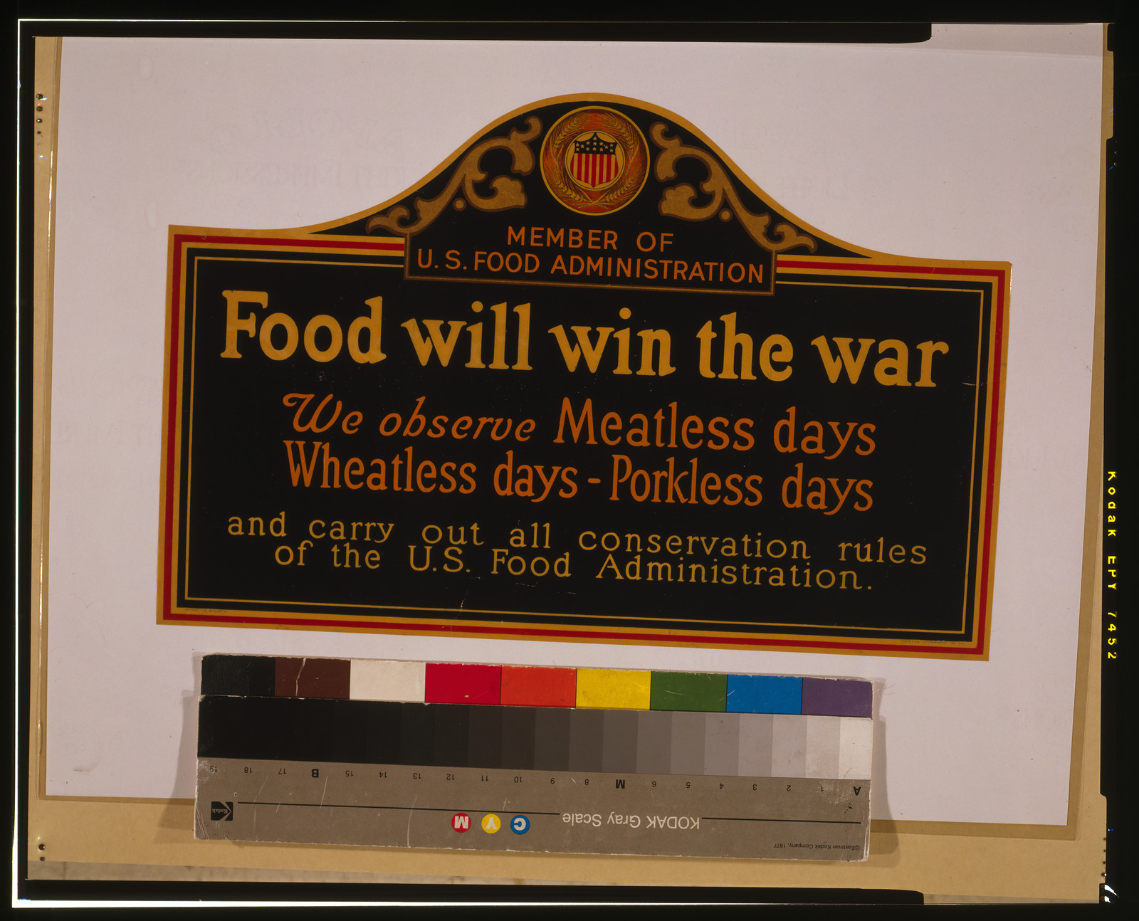 Food will win the war - We observe meatless days, wheatless days, porkless days, and carry out all conservation rules of the U.S. Food Administration, N[ew] Y[ork] : American Lithographic Co., [1917] — vintage poster