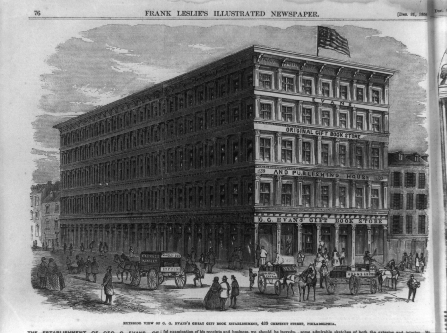 G. G. Evans's great gift book establishment, 439 Chestnut Street, Philadelphia: Exterior view, 1859 — antique engraving