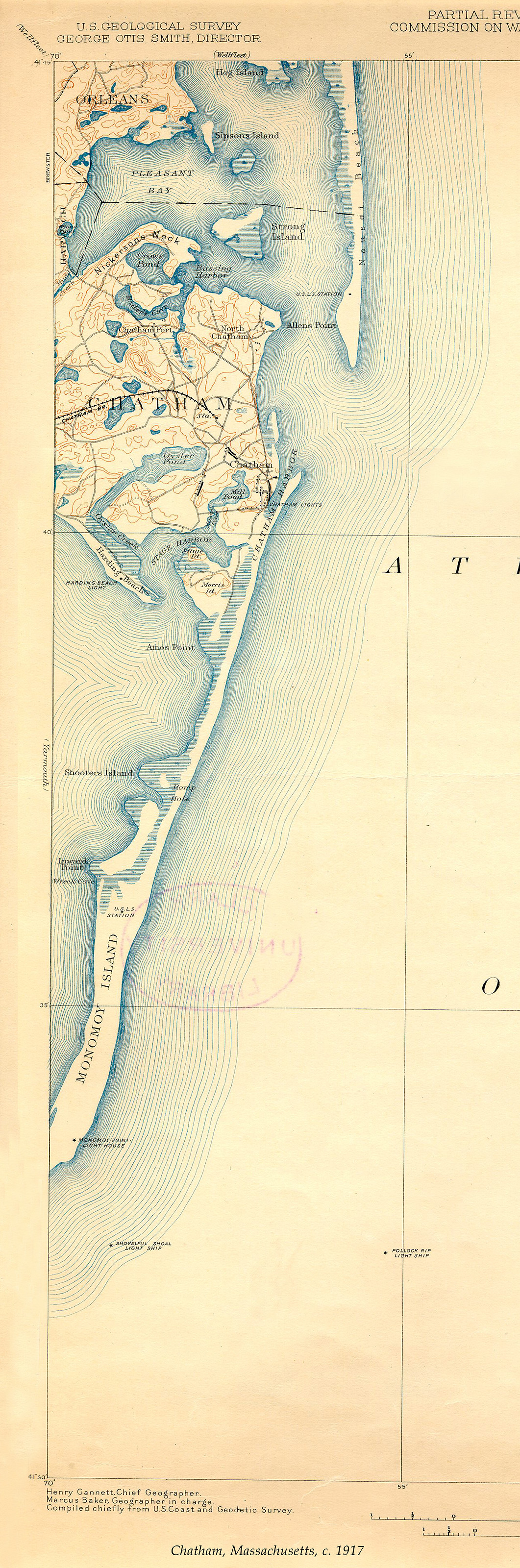 Chatham USGS, Massachusetts, 1917, 1917 — antique map