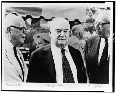 [Thornton Wilder, Edmund Wilson, and Aaron Copland, all standing, half-length