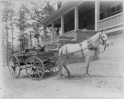 Mr. Smith and horse, Bob" in front of Mary P. Willingham School Ga."