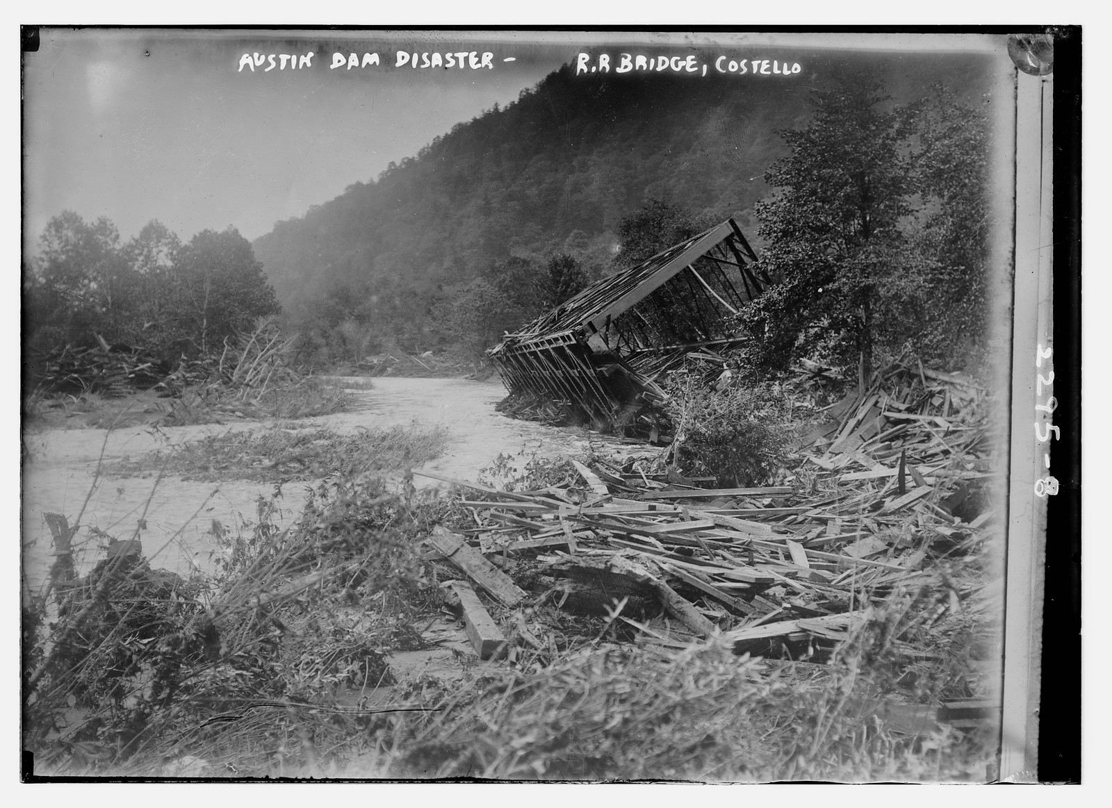 Austin Dam Disaster - RR Bridge, Costello, n/a — historic photograph