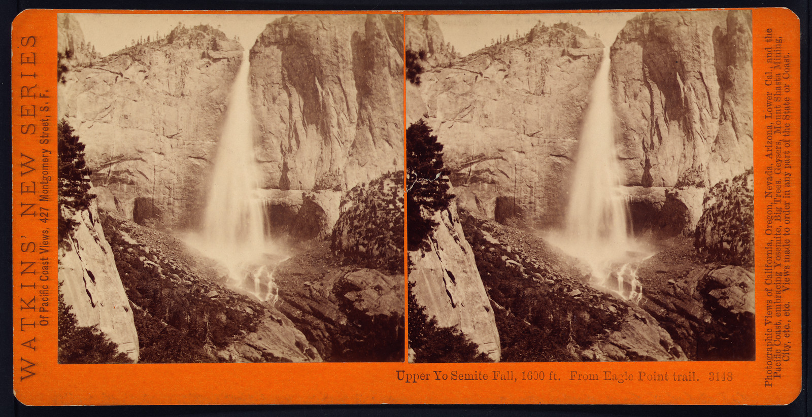 Upper Yosemite Fall 1600 ft. from Eagle Point Trail., 1879 — historic photograph