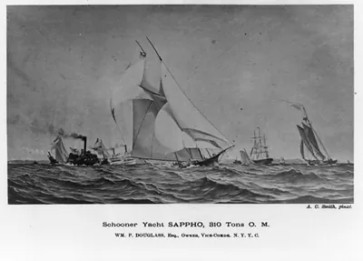 Schooner yacht Sappho, 310 tons O.M. Wm. P. Douglass, Esq., owner, Vice-Comdr. N.Y.Y.C. / A.C. Smith, pinxt.
