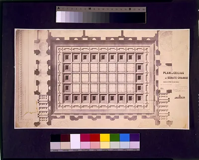 [United States Capitol (Washington, D.C.). Extension. North Wing. Senate Chamber. Ceiling. Reflected plan rendering] / Tho. U. Walter, architect, extension, U.S. Capitol ; M.C. Meigs, capt. of engineers.