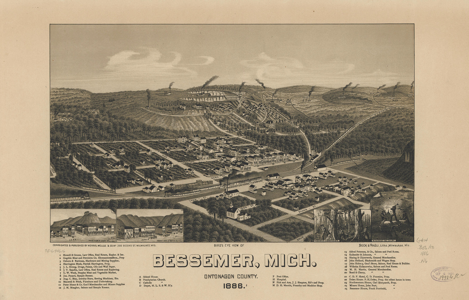 Bessemer, Michigan, 1886, 1886 — antique map