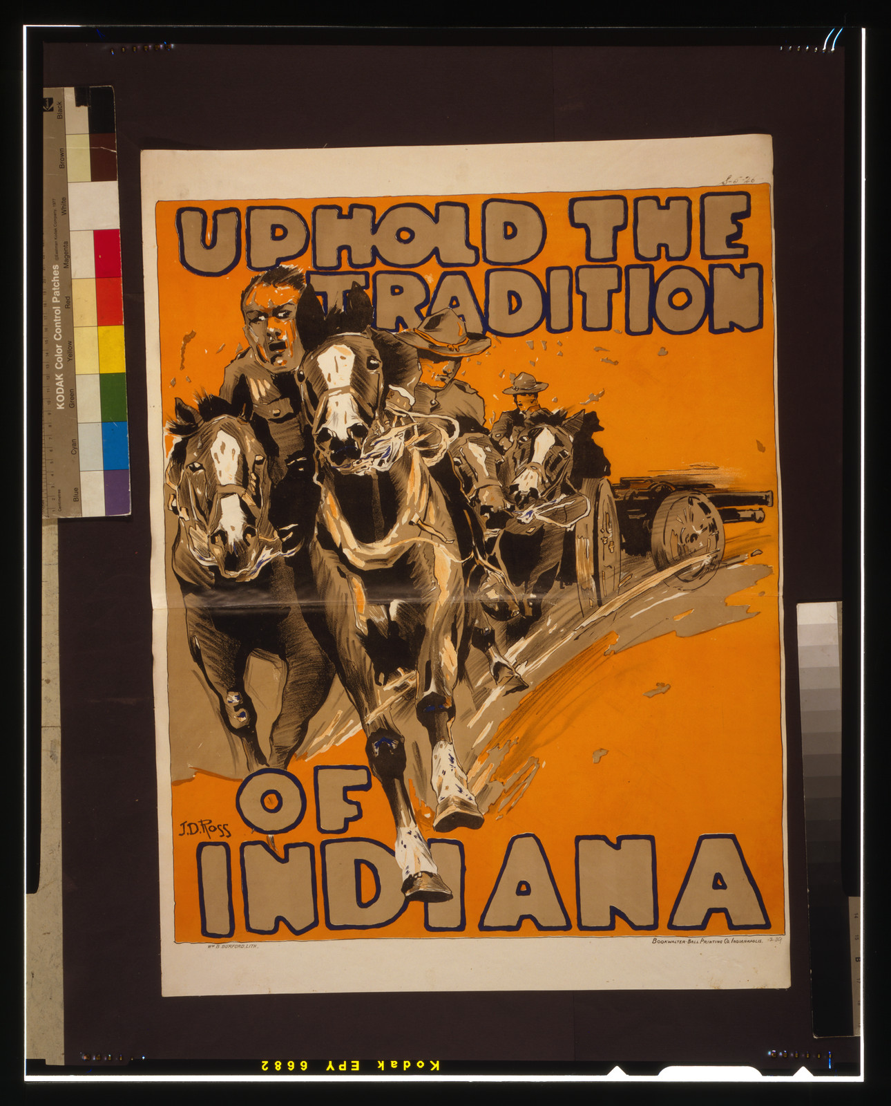 Uphold the tradition of Indiana / J.D. Ross; Wm. B. Burford, Lith., Indianapolis : Bookwalter-Ball Printing Co., [1917] — vintage poster