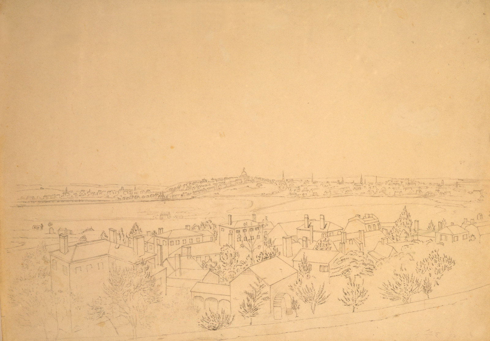 Boston, Charlestown & Bunker Hill as seen from the fort at Roxbury, 1828, 1828 — historic drawing