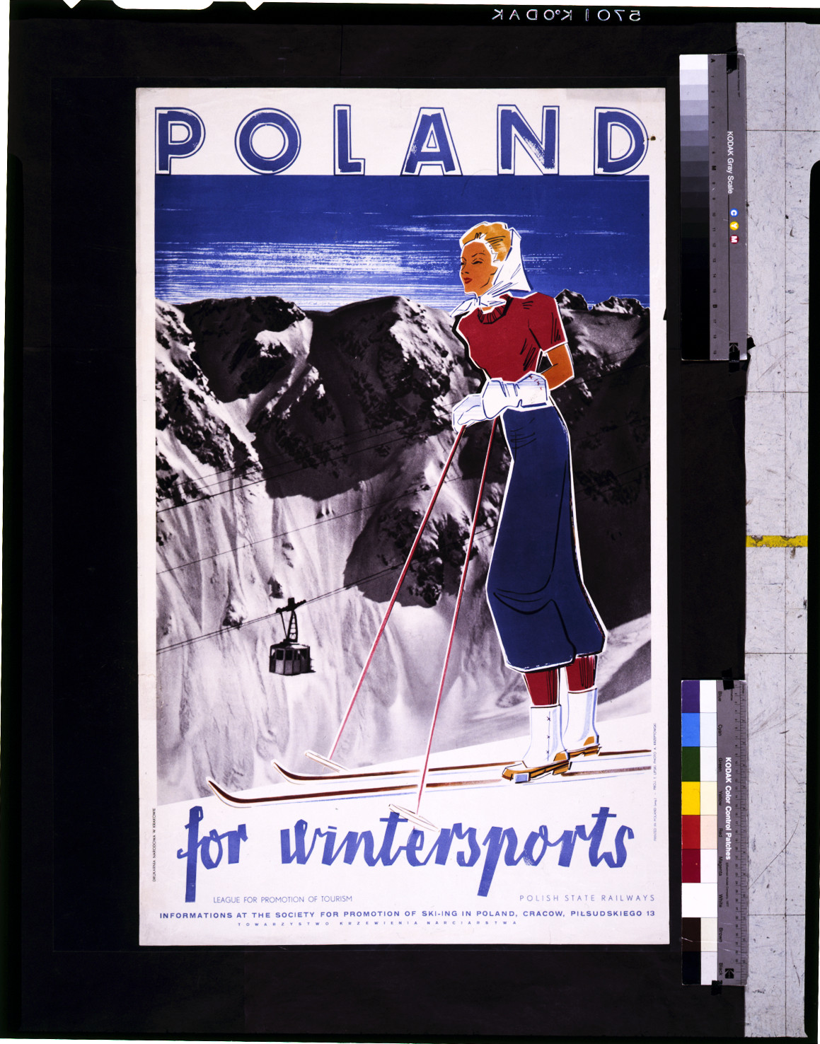 Poland for wintersports / Proj. T. Lipski ; photo A. Krzeptowski., Cracow : Drukarnia Narodowa w Krakowie, [between 1910 and 1940] — vintage poster