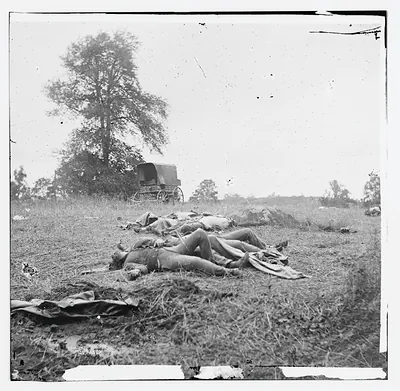 Gettysburg Pennsylvania. Confederate dead gathered for burial July 5 1863