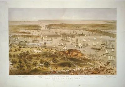 The Port of New York: birds eye view from the battery, looking South