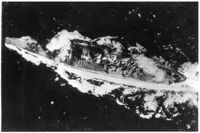Japanese battleship, Yamato damaged by U.S. bombs, Oct. 25, 1944