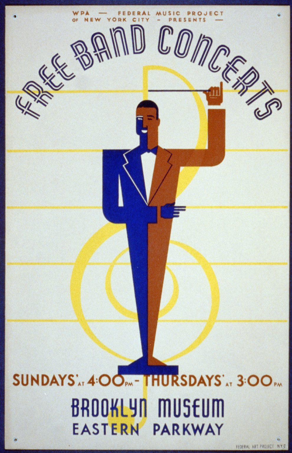 WPA Federal Music Project of New York City presents free band concerts [at the] Brook, 1936 — vintage poster