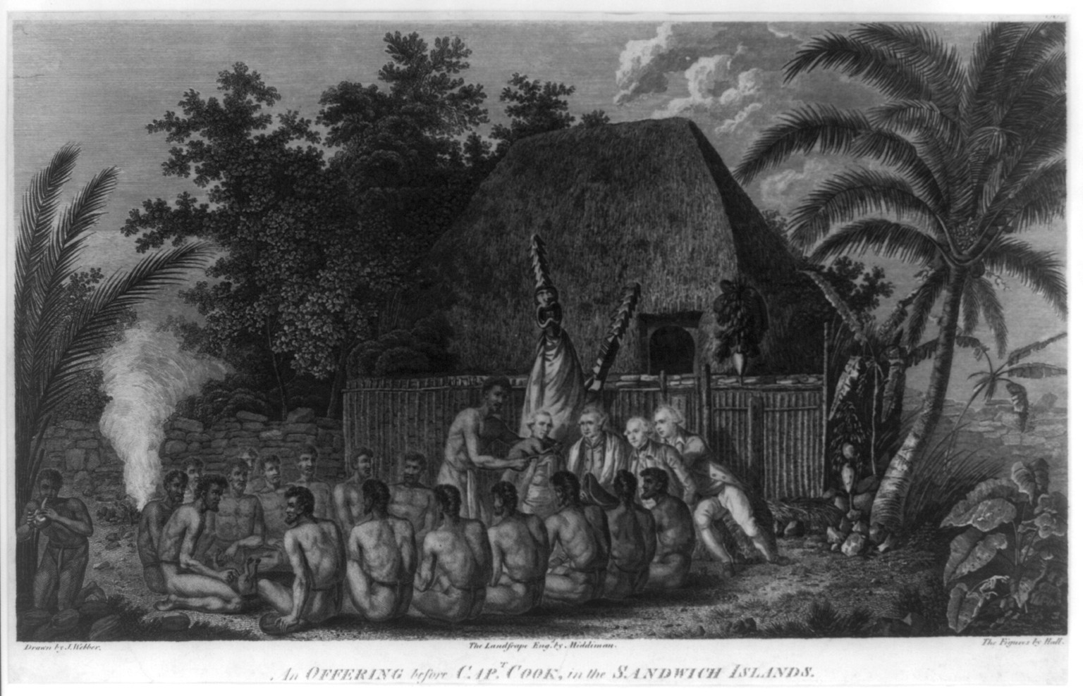 An offering before Capt. Cook, in the Sandwich Islands, [no date recorded on shelflist card] — historic print