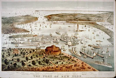 The Port of New York--Birds eye view from the Battery, looking south
