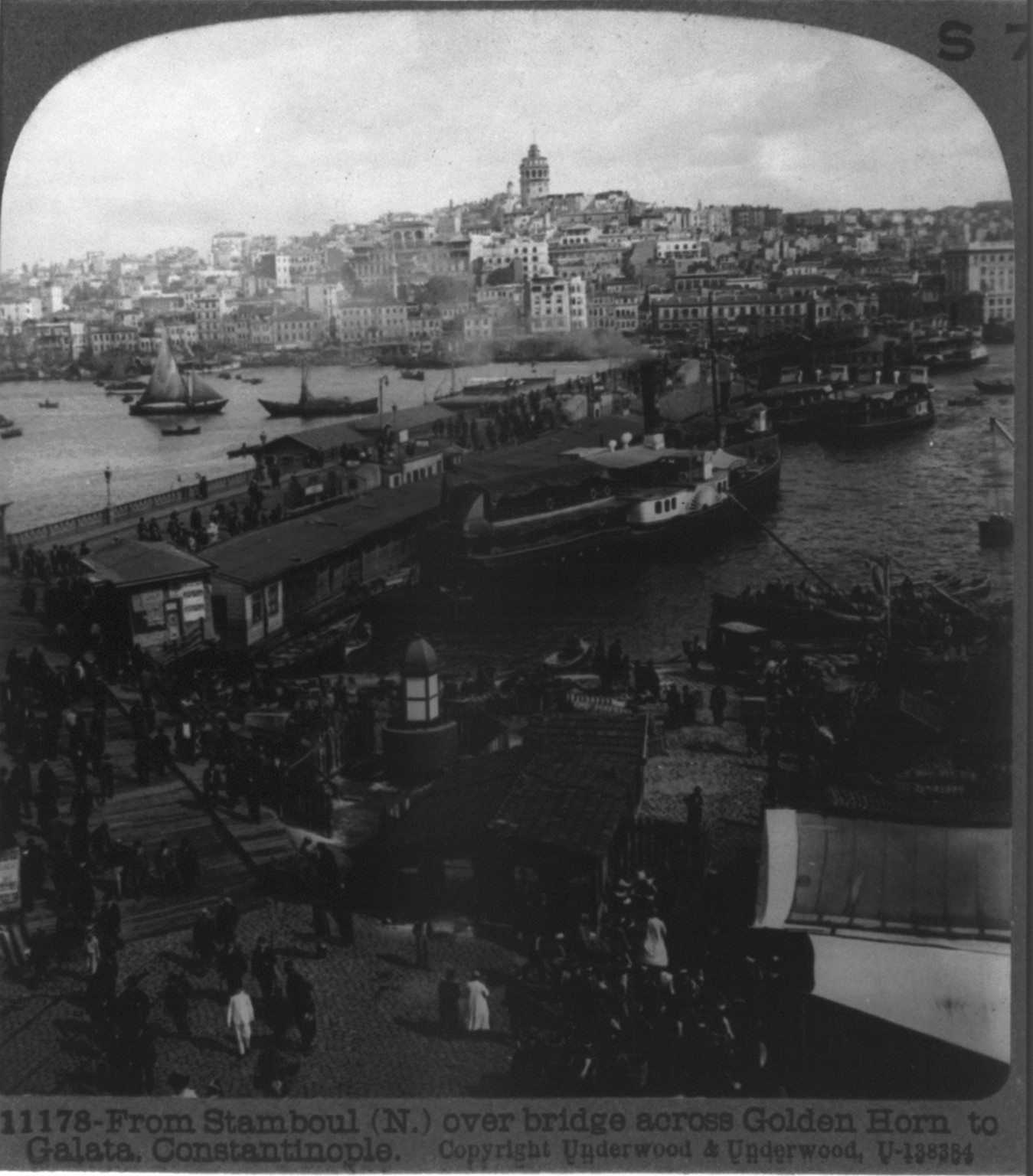 From Stamboul (N.) over bridge across Golden Horn to Galata, Constantinople, c1913. — historic photograph