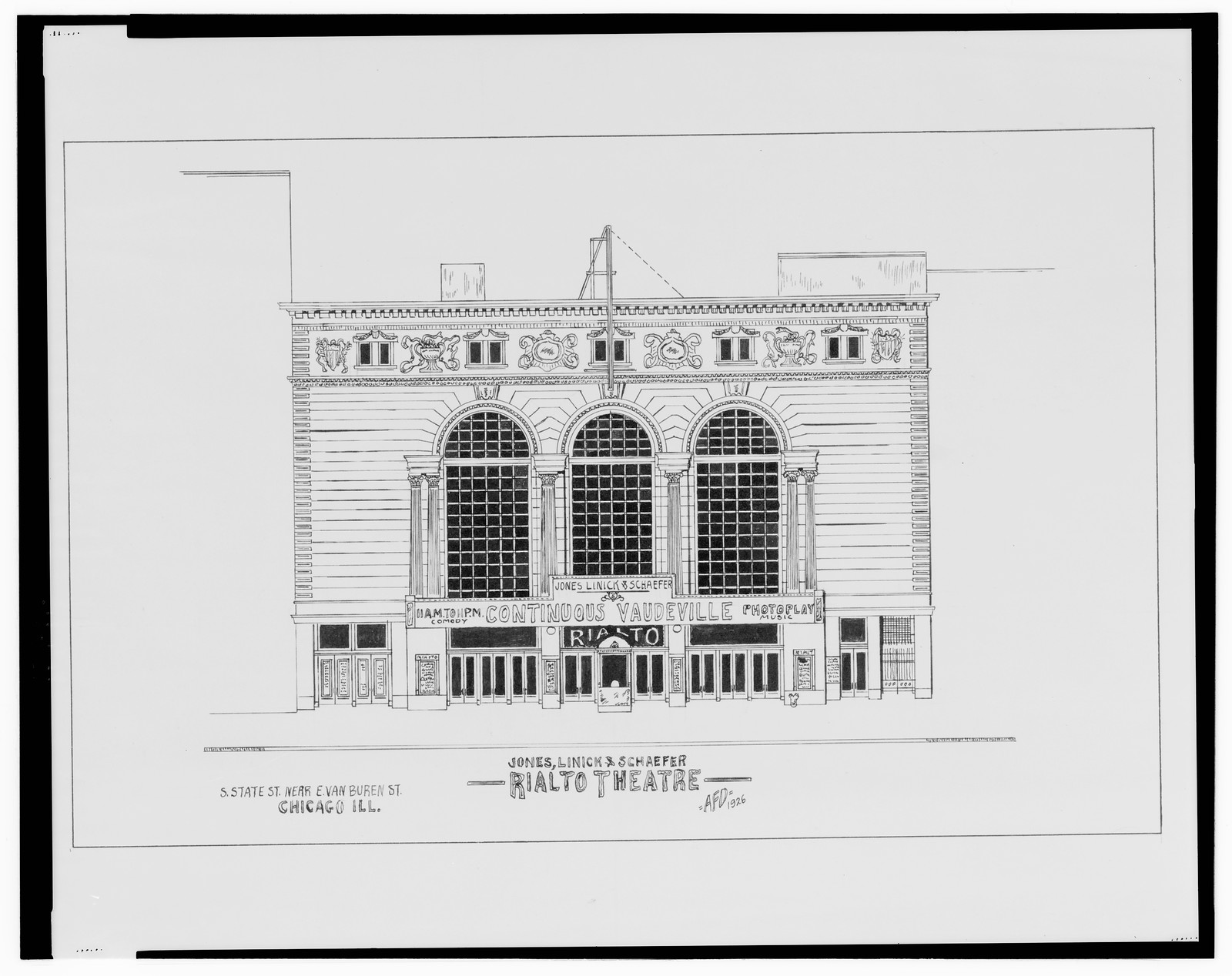 [Rialto Theatre, S. State St. near E. Van Buren St., Chicago, Illinois] / AFD 1926., And Engineering (ADE) Drawings — vintage poster