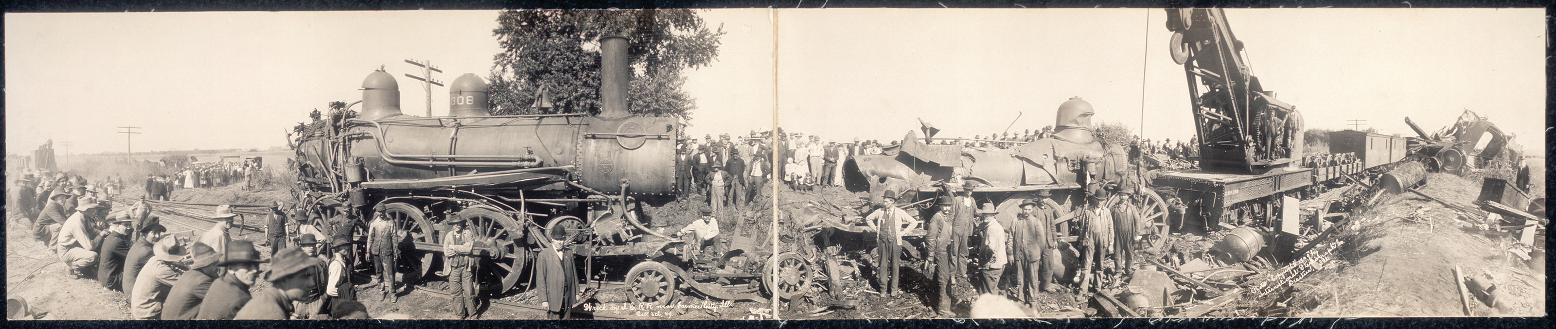 Wreck on I C R R , Farmer City, Illinois, 1909, 1909 — historic image