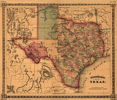 Schönbergs map of Texas 1866, Texas