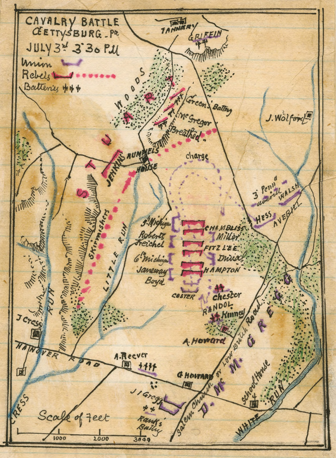 Cavalry Battle Gettysburg, July 3, 3:30 PM, 1863 — historic image