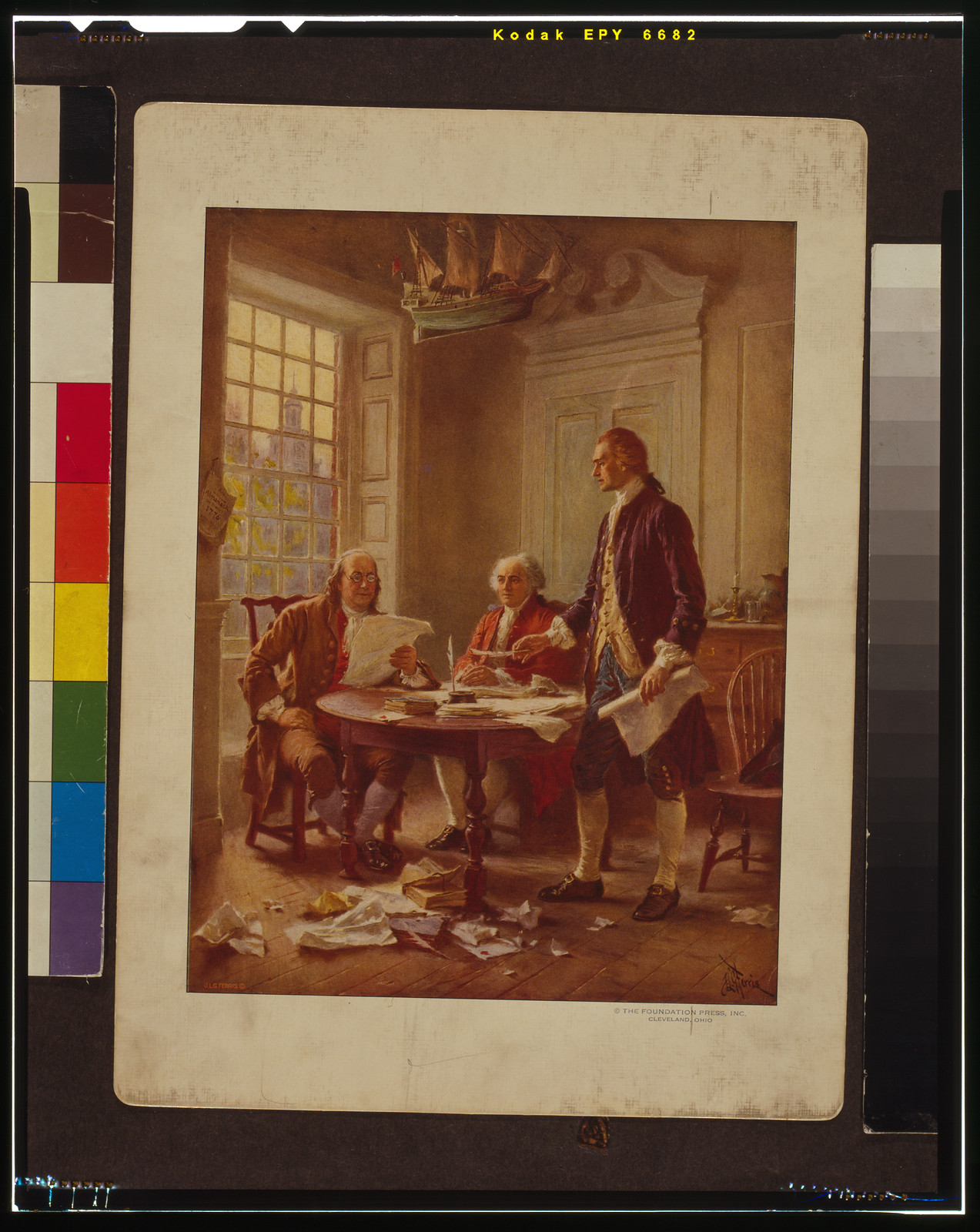 Writing the Declaration of Independence, 1776 / J.L.G. Ferris., Cleveland, Ohio : The Foundation Press, Inc., c1932 July 28. — historic print