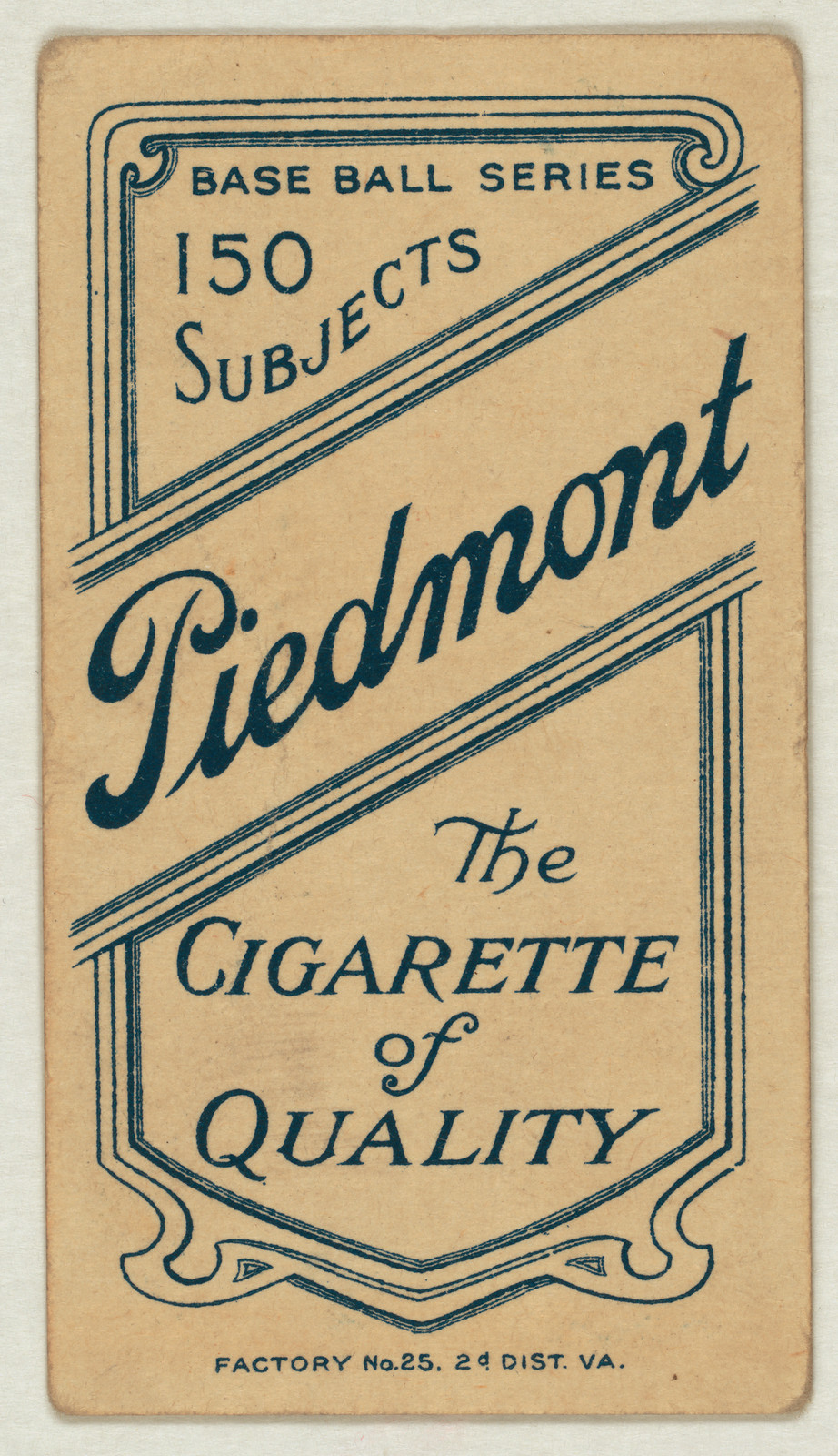 Piedmont Cigarette Baseball Card Back, 150 Subjects — historic image