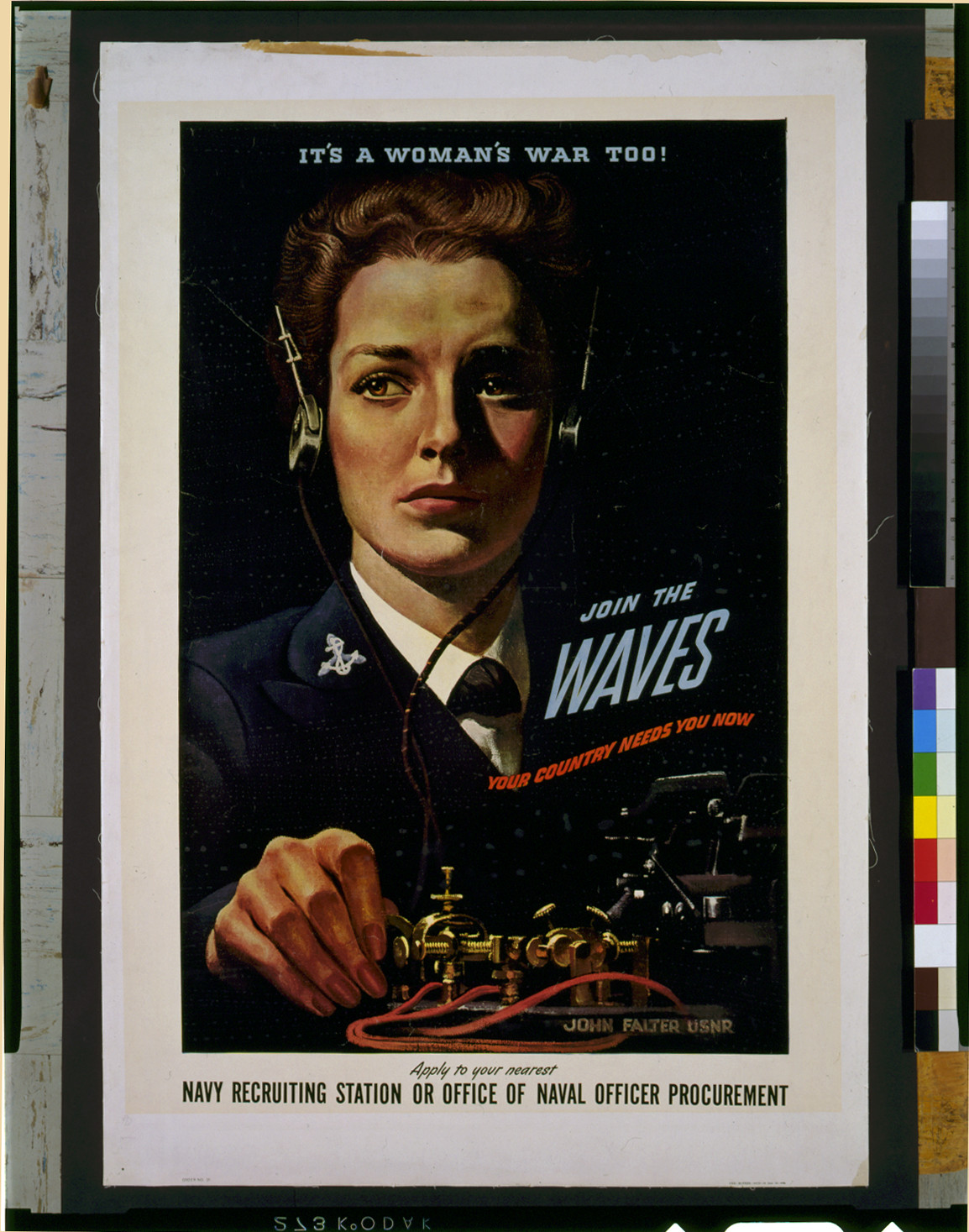 It's a woman's war too! Join the WAVES--Your country needs you now--Apply to your nearest Navy recruiting station or office of naval officer procurement / John Falter, USNR., [1942] — vintage poster