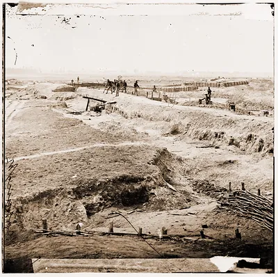 Petersburg Virginia. Confederate breastworks in front of Petersburg