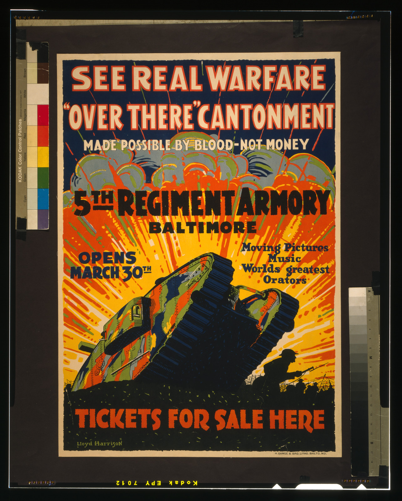 See Real Warfare Over There Cantonment poster, 5th Regiment Armory — vintage poster