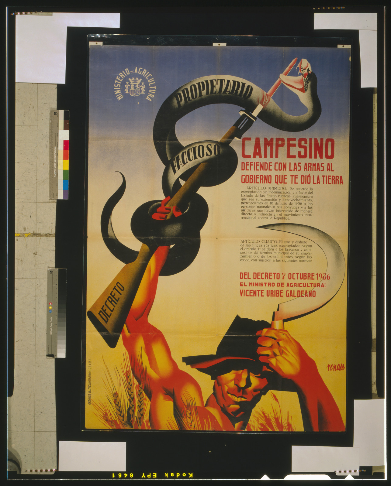 Campesino, defiende con las armas al gobierno que te di la tierra, [Spain] : Spain, Ministerio de Agricultura, 1936. — vintage poster