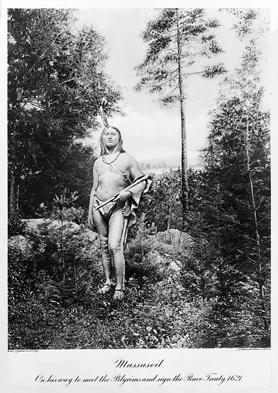 Massasoit, on his way to meet the Pilgrims and sign the Peace Treaty, 1621