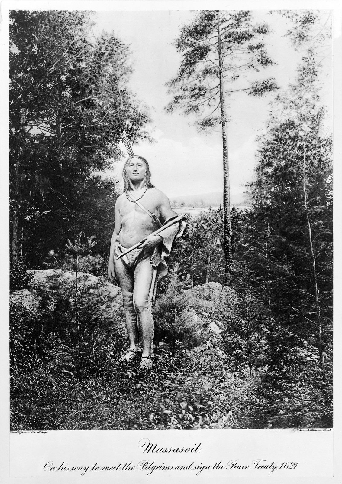 Massasoit, on his way to meet the Pilgrims and sign the Peace Treaty, 1621 — historic image