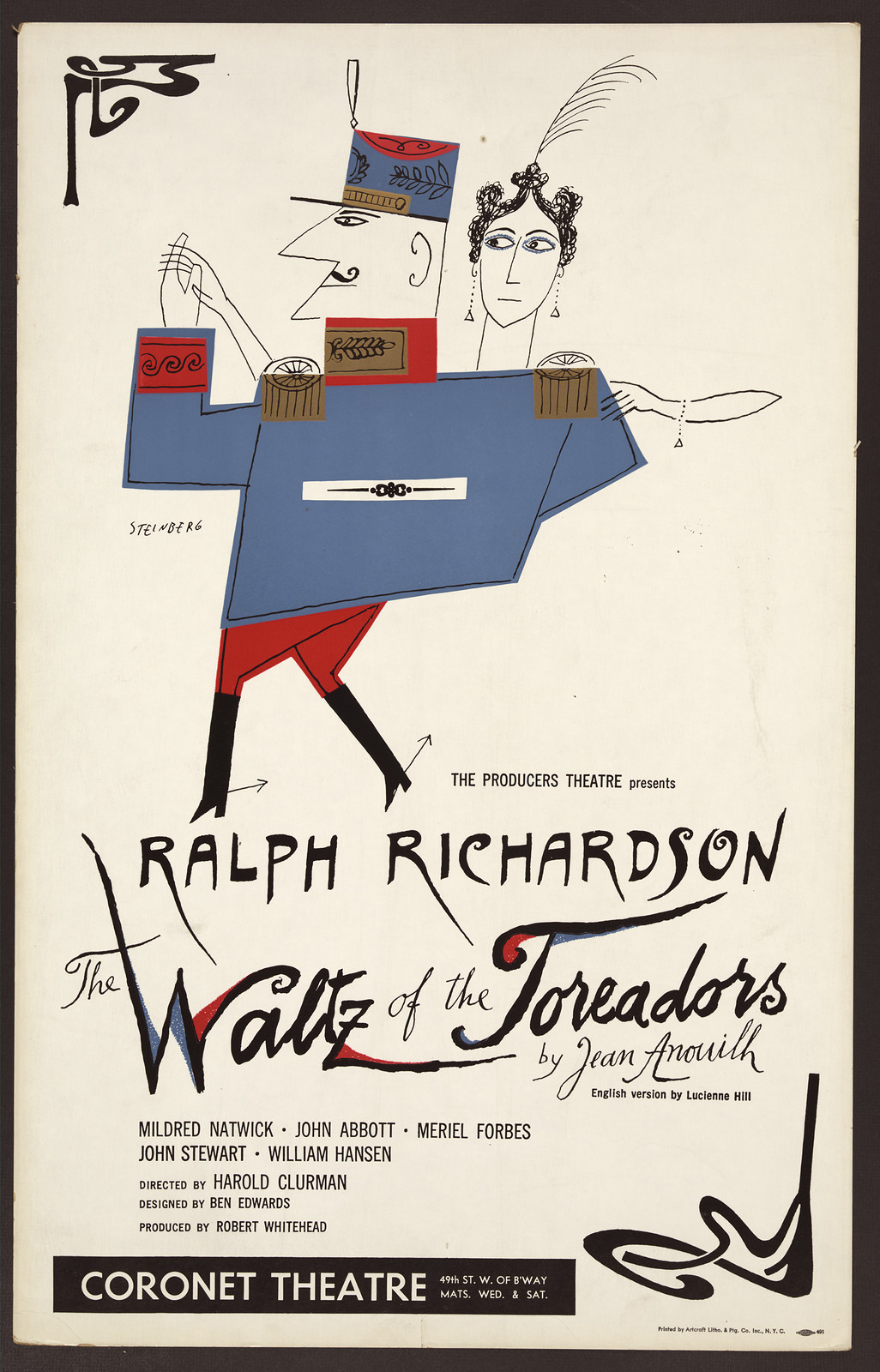 Coronet Theatre poster: The Waltz of the Toreadors, Ralph Richardson — vintage poster