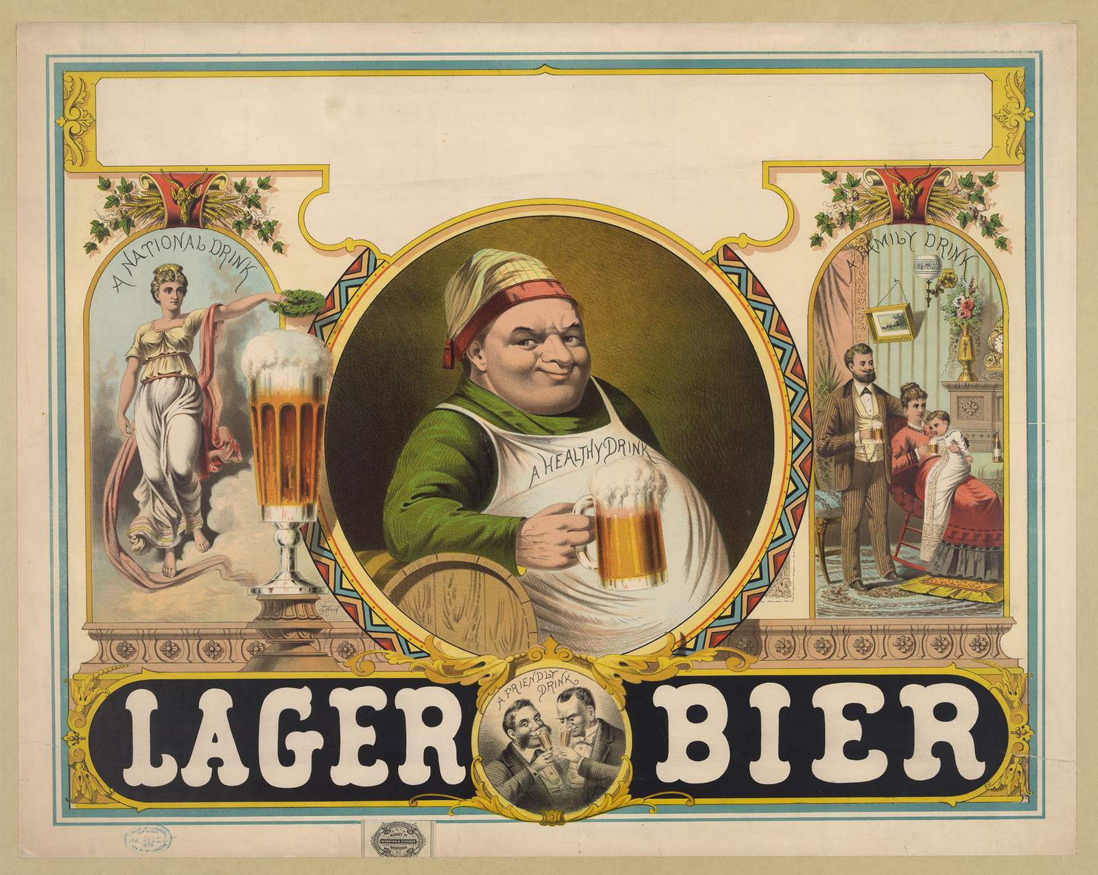 Lager Bier poster: a national, healthy and family drink — vintage poster