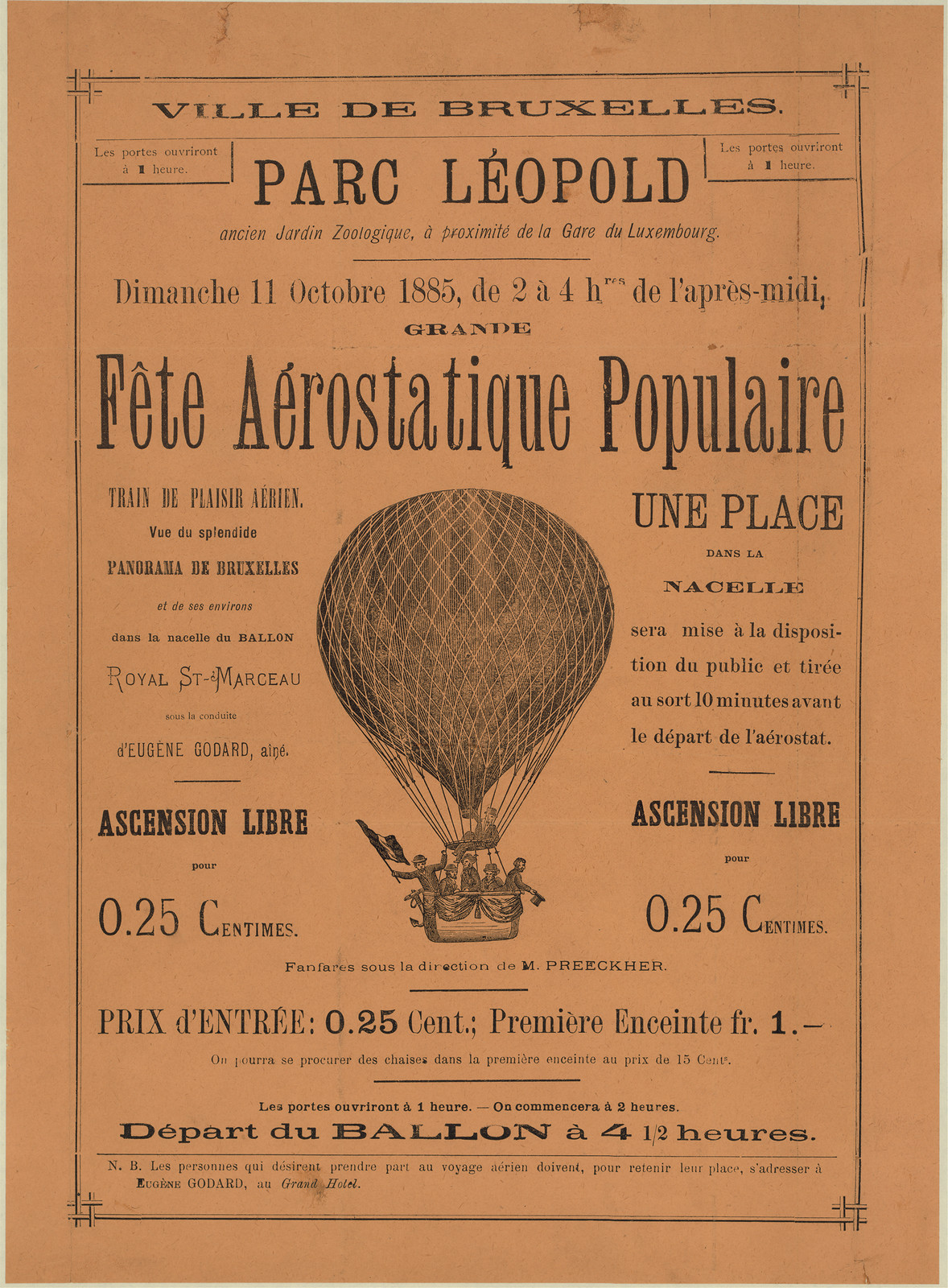 Parc Léopold balloon festival poster, Brussels 1885 — vintage poster