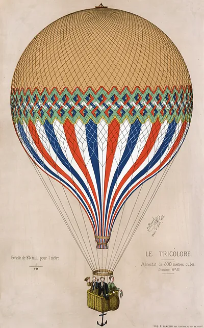 Le Tricolore: Aérostat de 800 mètres cubes, hand-colored balloon print