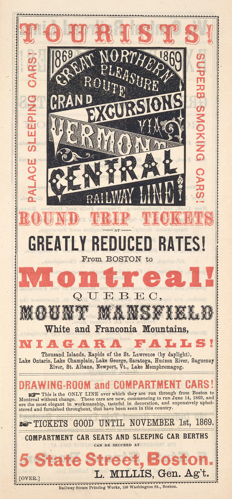 Tourists! Great Northern Pleasure Route handbill, Boston to Montreal — historic image