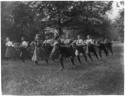 [Classroom scenes in Washington, D.C. public schools - outdoor exercise with rods - 3rd Division]