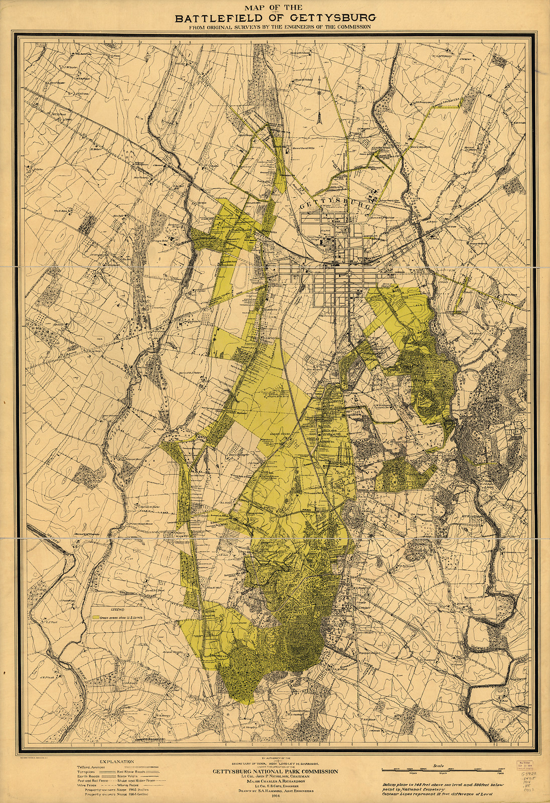 Map of the Battlefield of Gettysburg, 1914, 1914 — antique map
