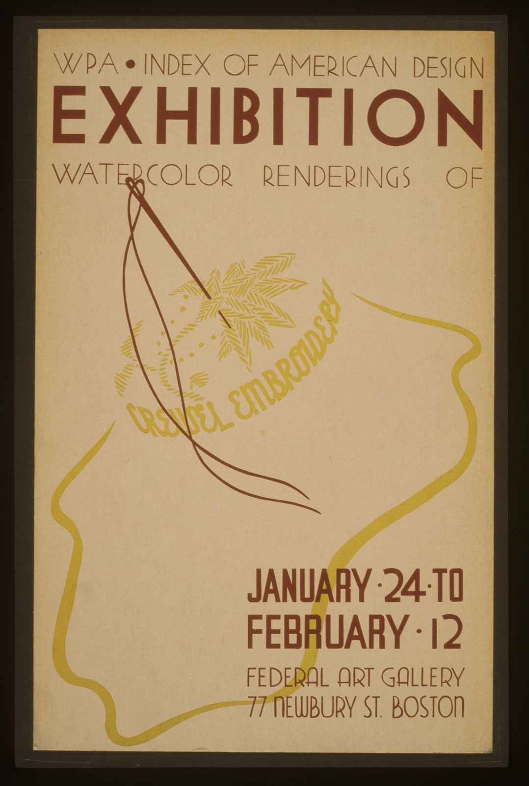 WPA Index of American Design exhibition Watercolor renderings of crewel embroidery., 1936 — vintage poster