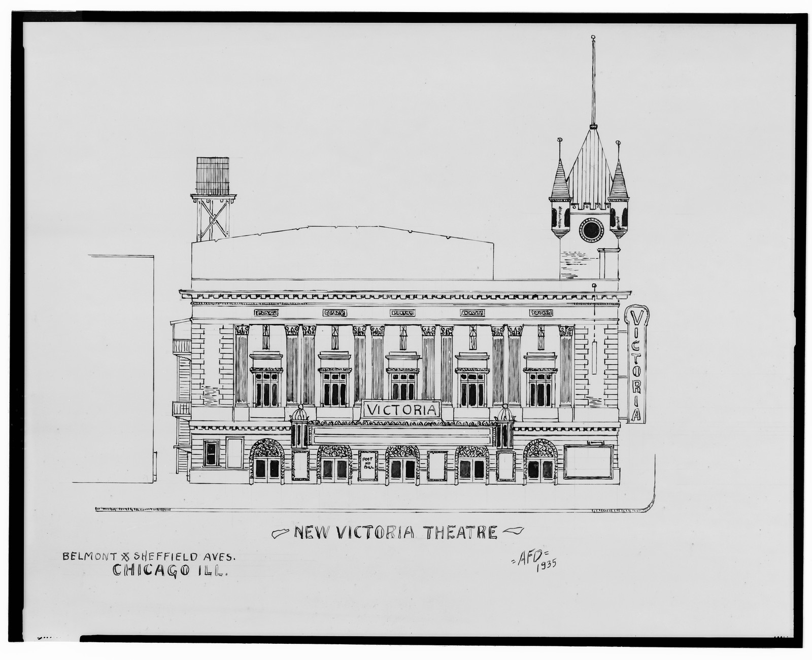[New Victoria Theatre, Belmont Ave. and Sheffield Ave., Chicago, Illinois] / AFD 1935., And Engineering (ADE) Drawings — vintage poster