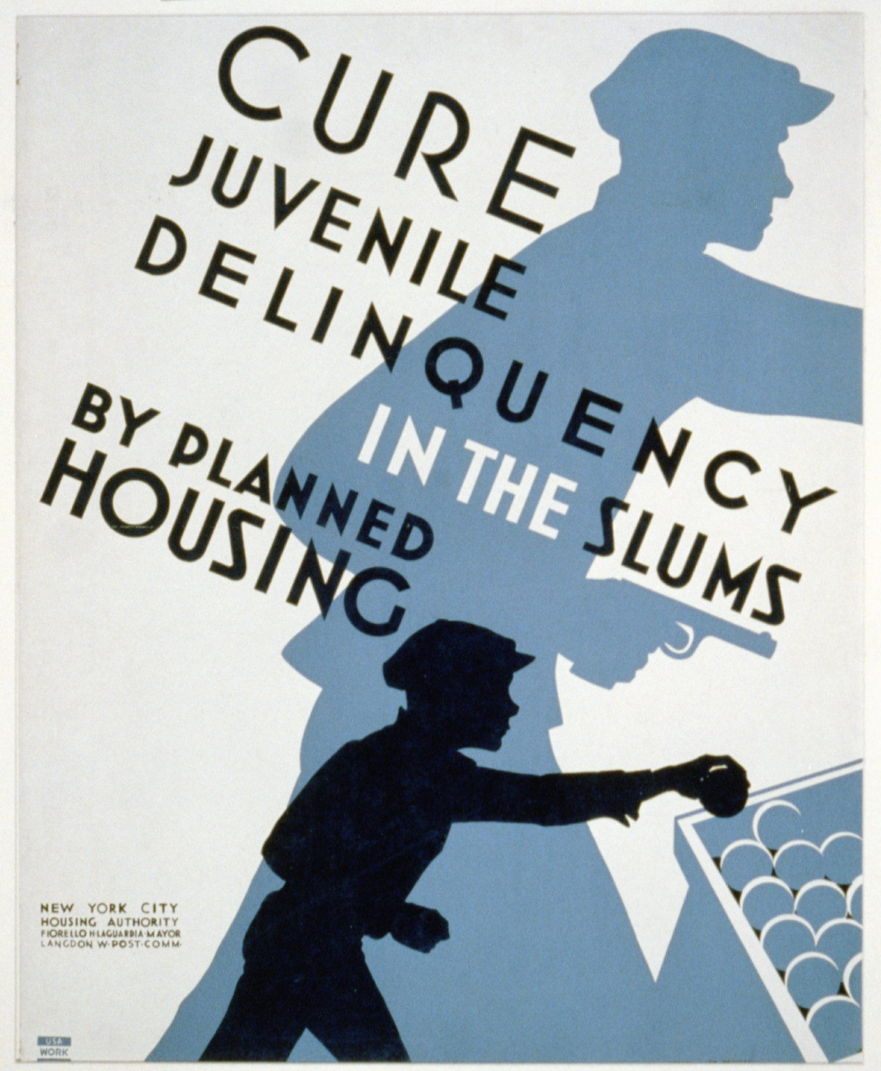 Cure juvenile delinquency in the slums by planned housing, [New York] : Federal Art Project, [1936] — vintage poster