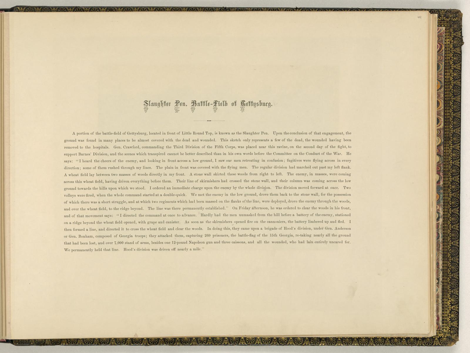 Slaughter Pen, Battle-Field of Gettysburg, printed text page — historic print