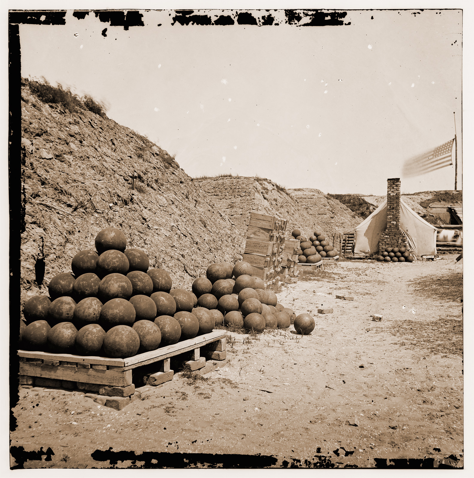 Charleston South Carolina (vicinity). Interior view of Fort Johnson. (Morris Island, 1865 — historic photograph