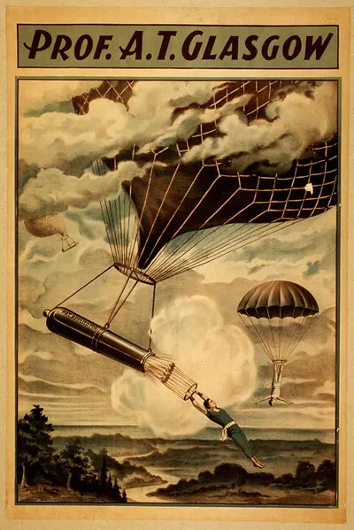 Prof. A.T. Glasgow balloon and parachute poster