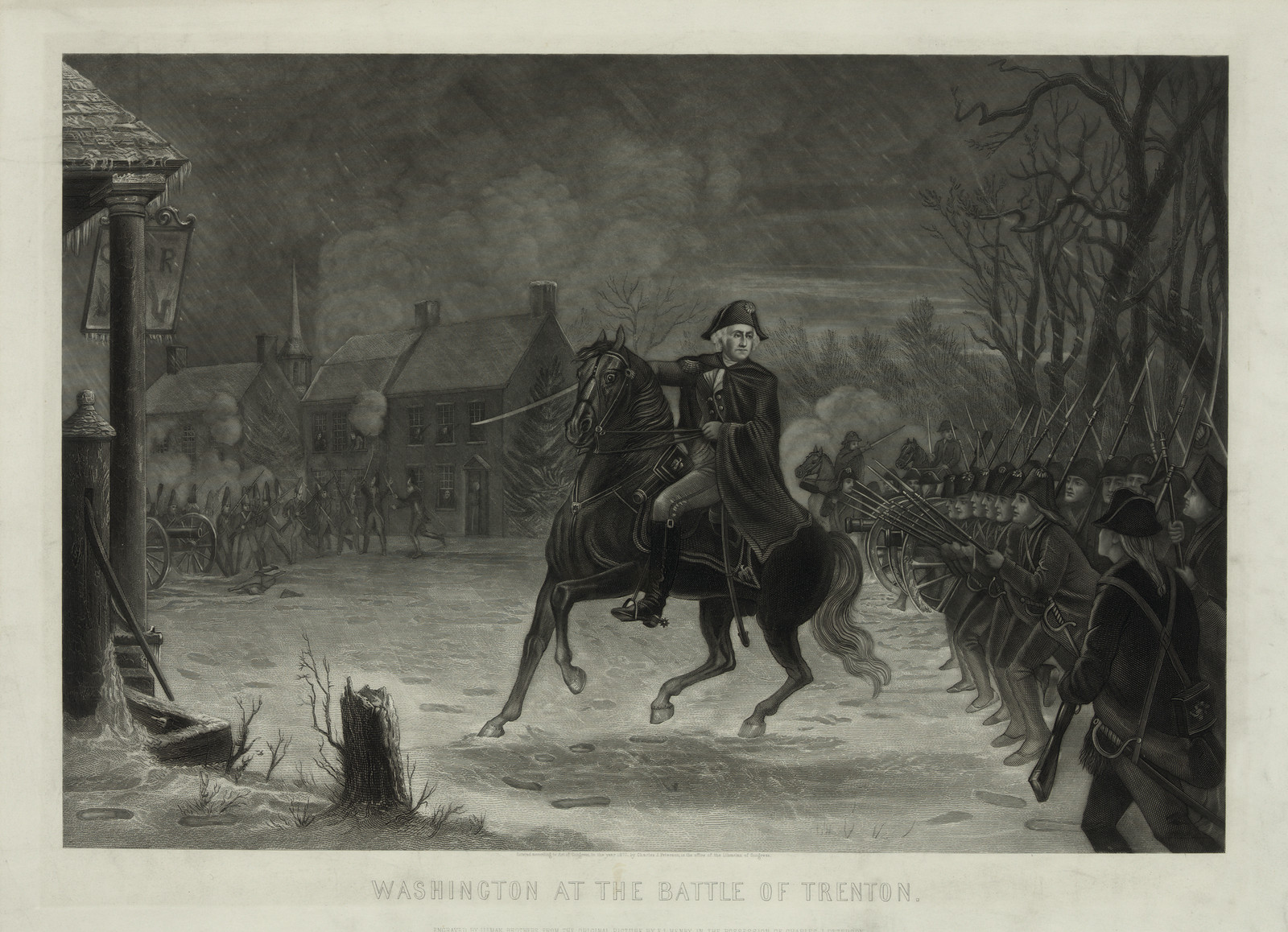 Washington At The Battle Of Trenton, c. 1870 — antique engraving