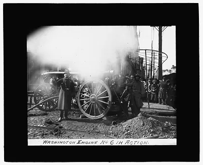 [Baltimore fire, 1904] Washington Engine No. 6 in action